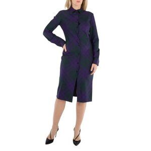 New Burberry Long Sleeved Checked Wool Shirt Dress